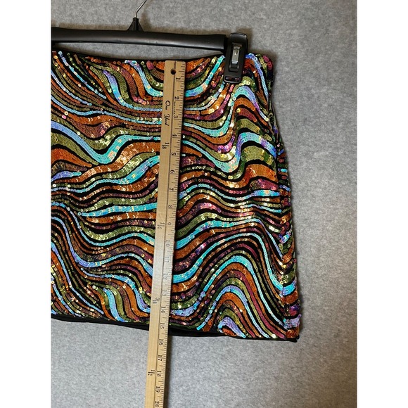 Guess Zuley Sequin Mini Skirt Medium Short Abstract Print Groovy 70s Style Artsy - Picture 4 of 7
